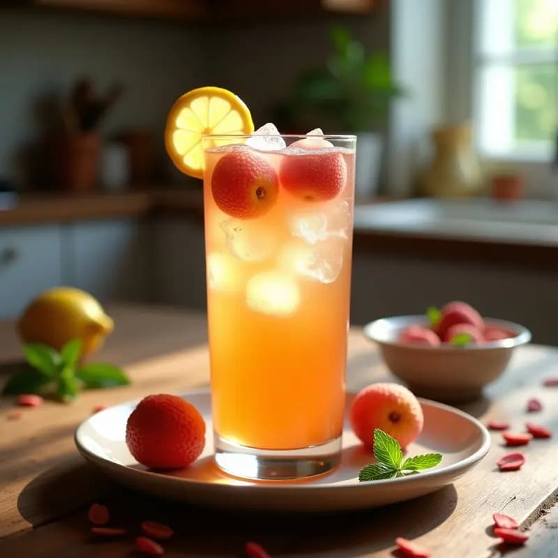 Té Helado de Litchi y Rosa Mosqueta con Burbujas de Limón: Bebida China Antioxidante