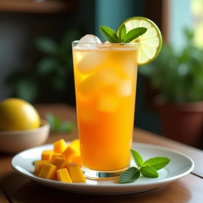 Té Helado de Mango y Jengibre con Hojas de Menta: Bebida Tailandesa Refrescante