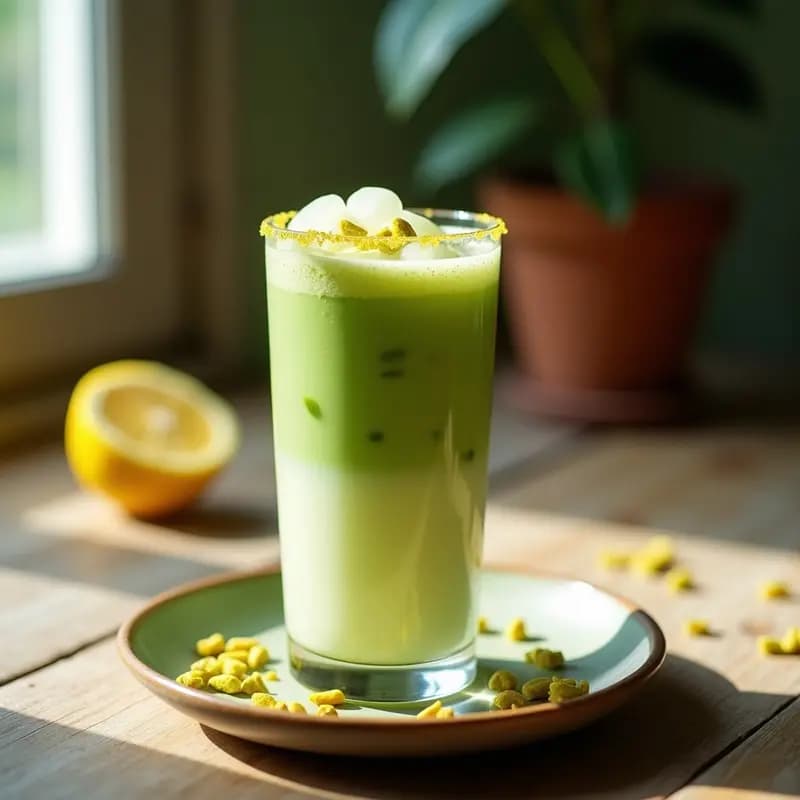 Té Helado de Matcha y Leche de Pistacho con Burbujas de Limón: Bebida Persa Refrescante