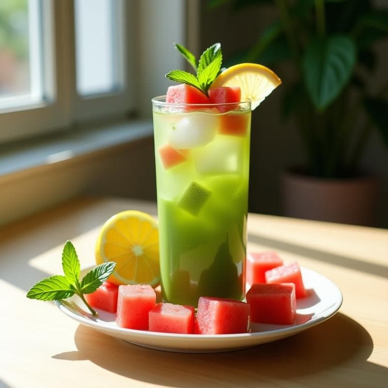 Té Helado de Matcha y Limón con Trozos de Sandía: Bebida Refrescante y Detox