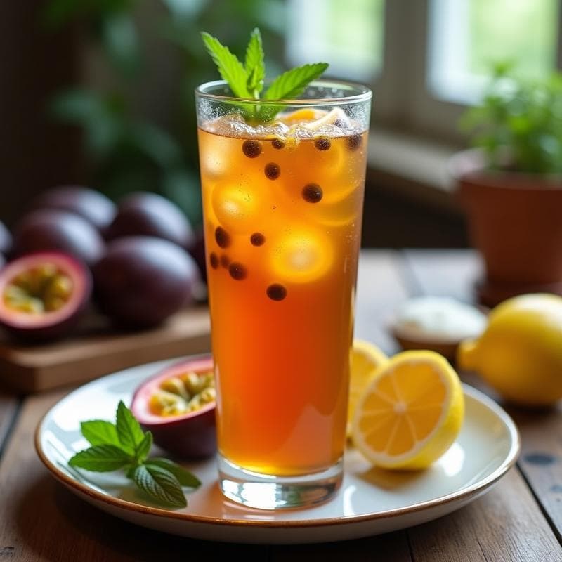 Té Helado de Rooibos con Granadilla y Menta Fresca: Bebida Sudafricana Refrescante