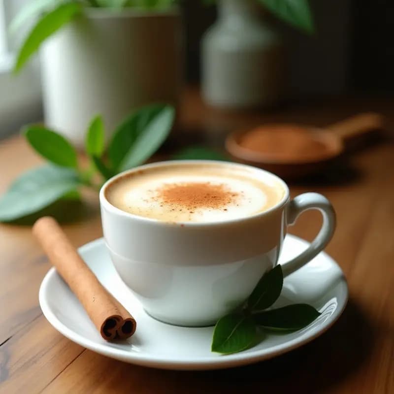 Té de Hojas de Stevia y Canela con Leche de Avena: Latte Natural Sin Azúcar