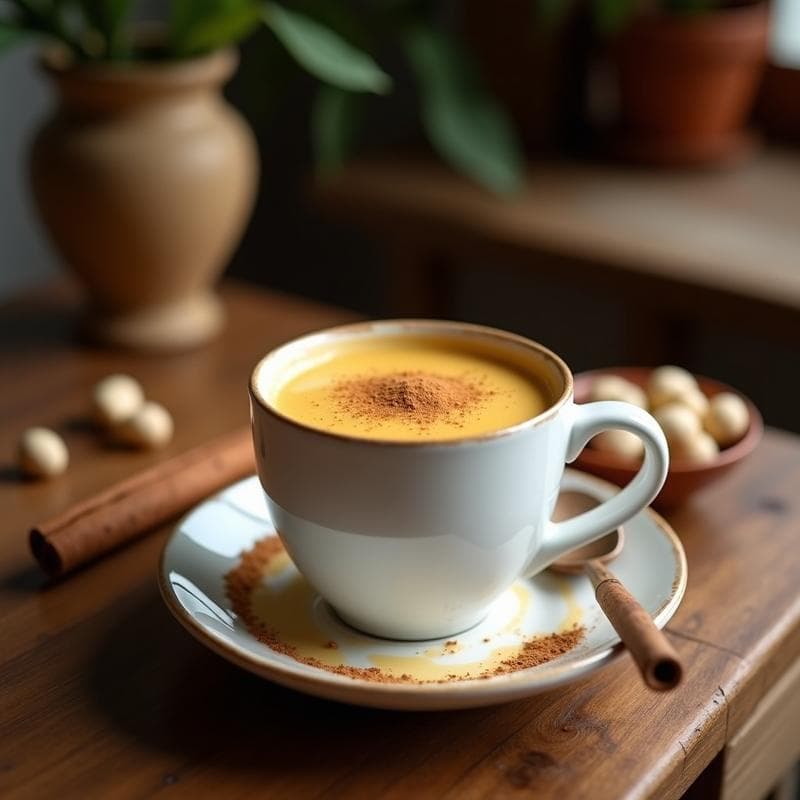 Bebida de Té de Hongos Chaga con Leche de Anacardo y Canela: Infusión Energizante Sin Café