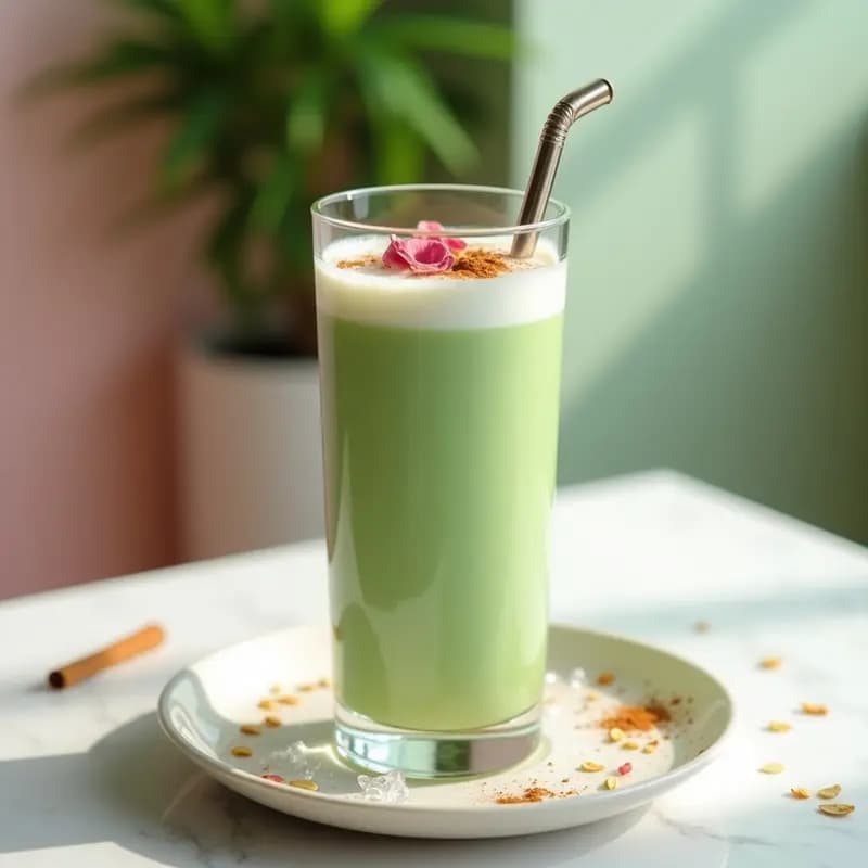Bebida de Té Verde con Leche de Avena y Esencia de Rosa: Latte Estético Antiinflamatorio