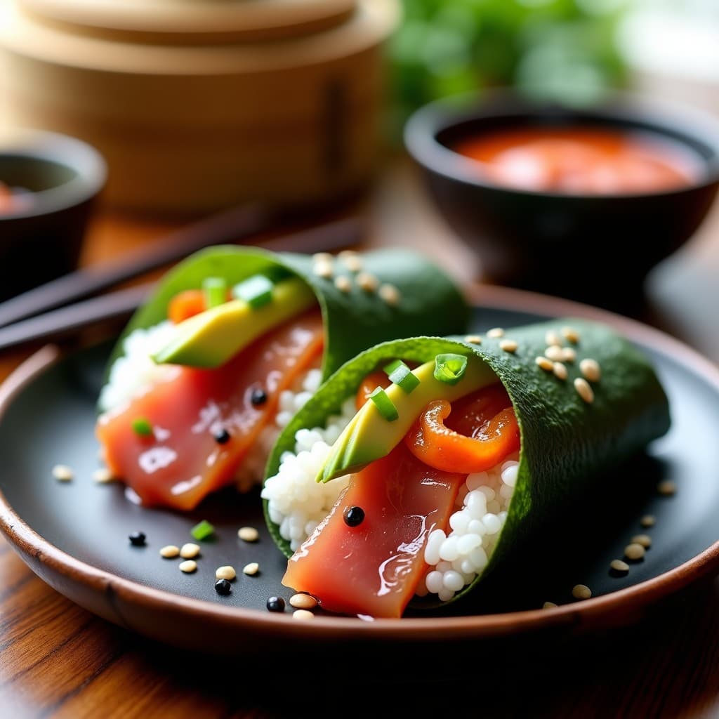 Temaki de Aguacate y Atún Ahumado con Salsa de Kimchi: Receta Fusion Japonesa-Coreana en 15 Minutos