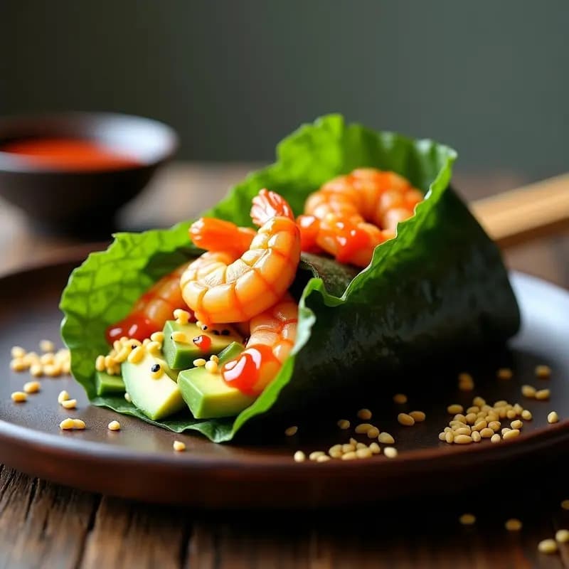 Temaki de Aguacate y Langostinos con Salsa Sriracha: Receta Japonesa Picante para Llevar