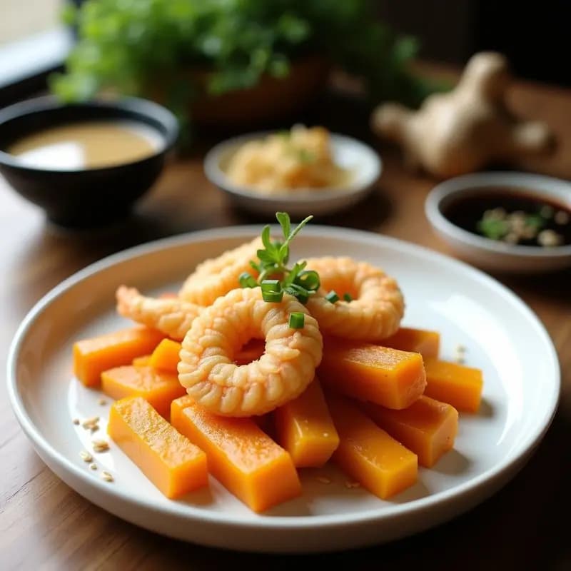 Tempura de Camarones y Calabaza con Salsa de Miso: Receta Japonesa Crujiente y Umami