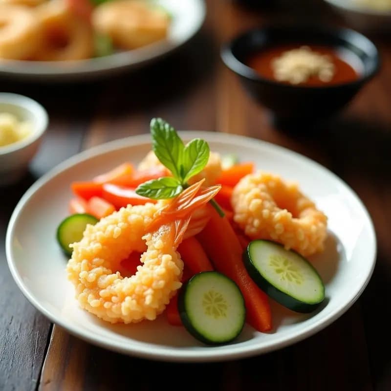 Tempura de Camarones y Vegetales con Salsa Tentuyu: Receta Japonesa Crujiente en Freidora