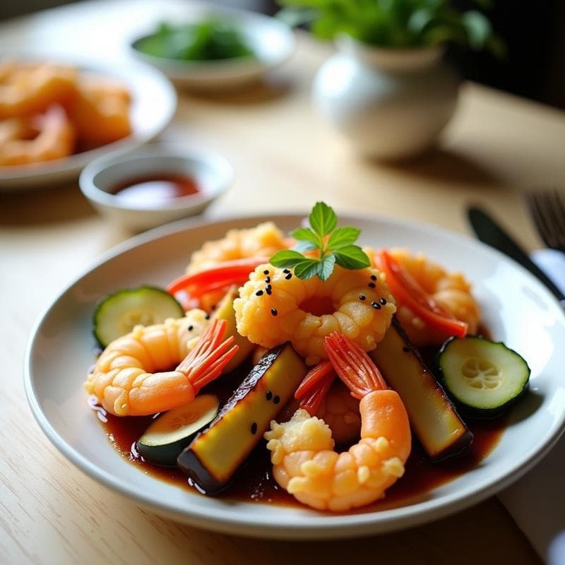 Tempura de Camarones y Verduras: Receta Japonesa en Airfryer con Salsa Tatsuyaki