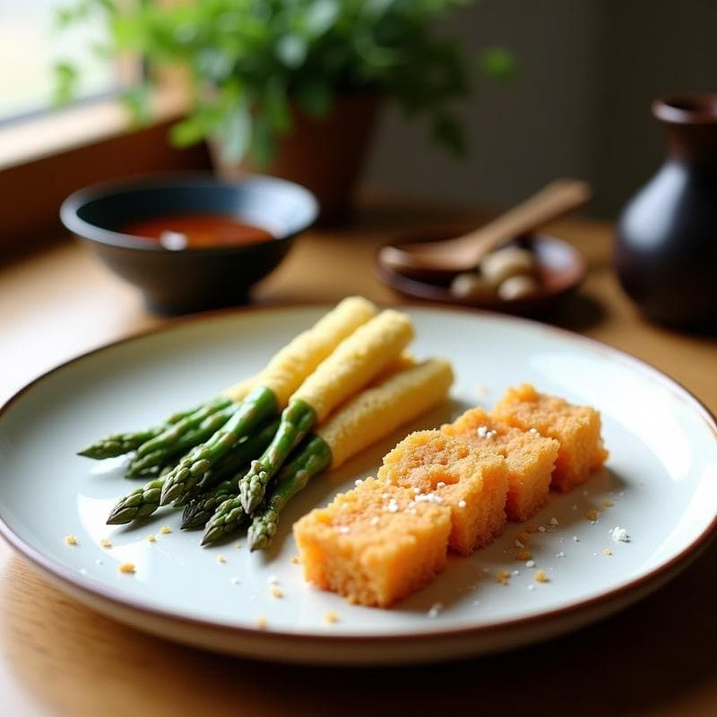 Tempura de Espárragos Verdes con Salsa Teriyaki de Shitake: Receta Japonesa en Thermomix