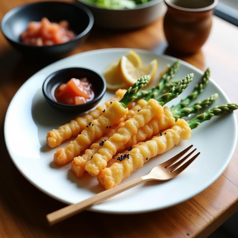 Tempura de Espárragos Trigueros con Vinagreta de Umeboshi: Aperitivo Japonés en Airfryer
