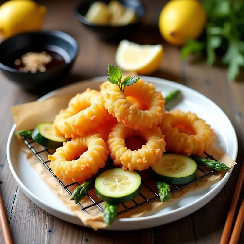 Tempura de Verduras con Salsa Tentuyu de Jengibre: Receta Japonesa Crujiente y Ligera