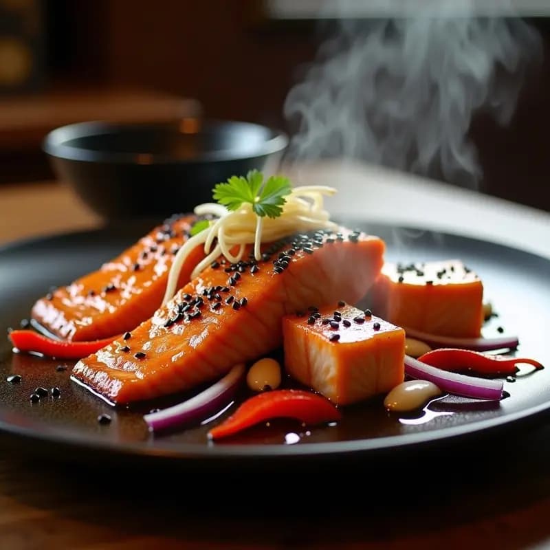 Tepanyaki de Salmón con Salsa Teriyaki de Miel de Agave: Receta Japonesa en Sartén