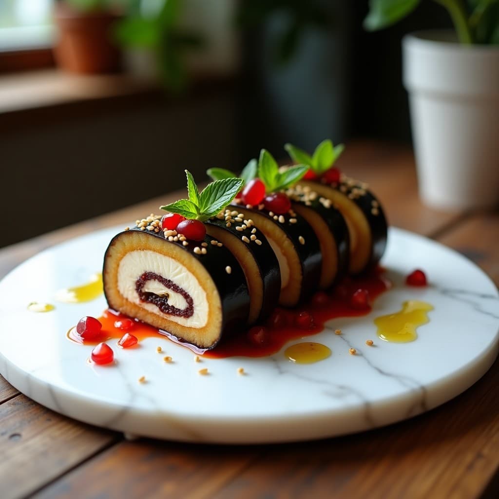 Terrina de Berenjena y Queso de Anacardos con Gelée de Granada: Entrante Vegano Gourmet