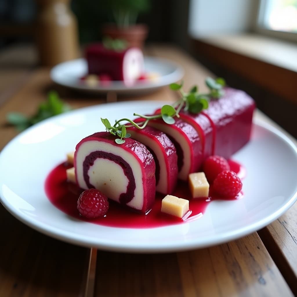 Terrina de Remolacha y Queso de Castañas: Entrante Vegano con Gelée de Frambuesa
