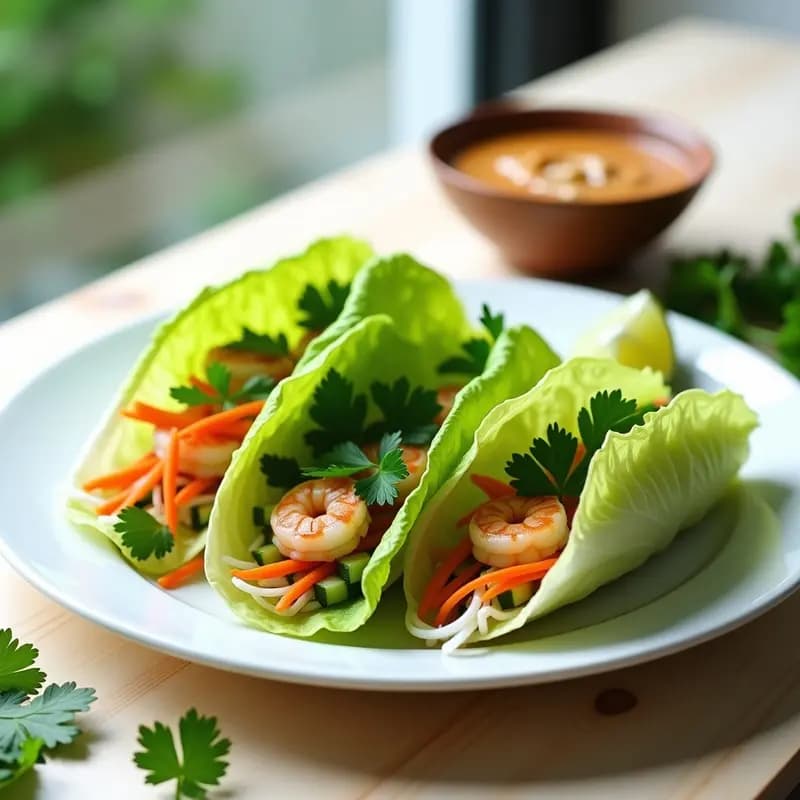 Thai Rolls de Lechuga con Gamberas y Salsa de Cacahuete: Receta Tailandesa Sin Harina