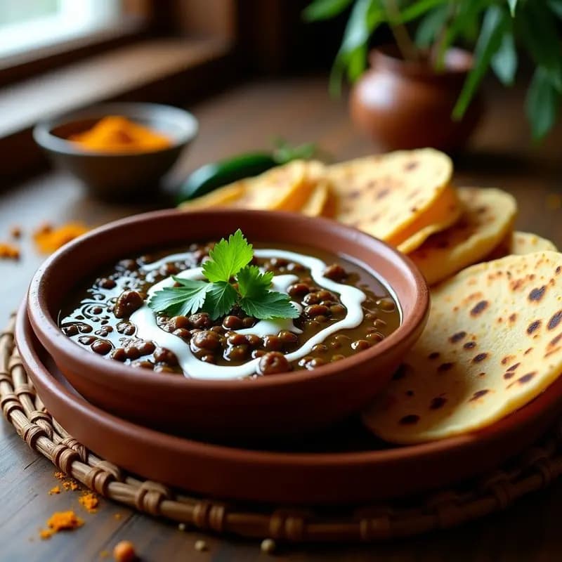 Thali Indio de Lentejas Dal Makhani y Roti de Garbanzo: Menú Completo Vegano