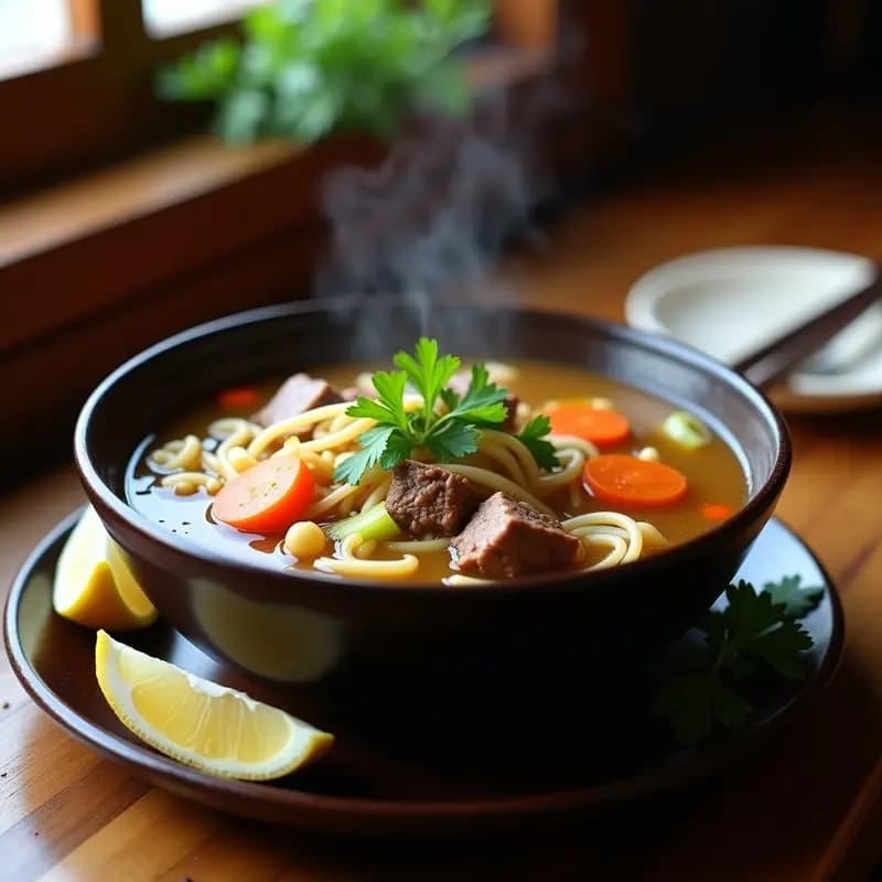 Thukpa Tibetana: Sopa de Fideos con Yak, Zanahoria y Apio (versión con Carne de Res)