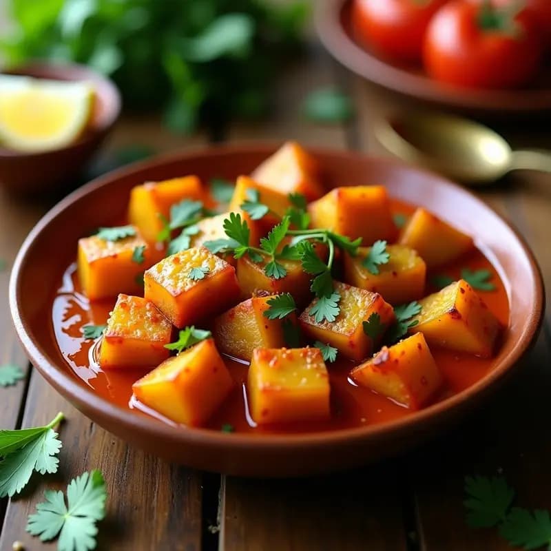 Tikta Aloo: Patatas al Curry con Tomate y Cilantro – Receta Pakistana Express en 20 Minutos