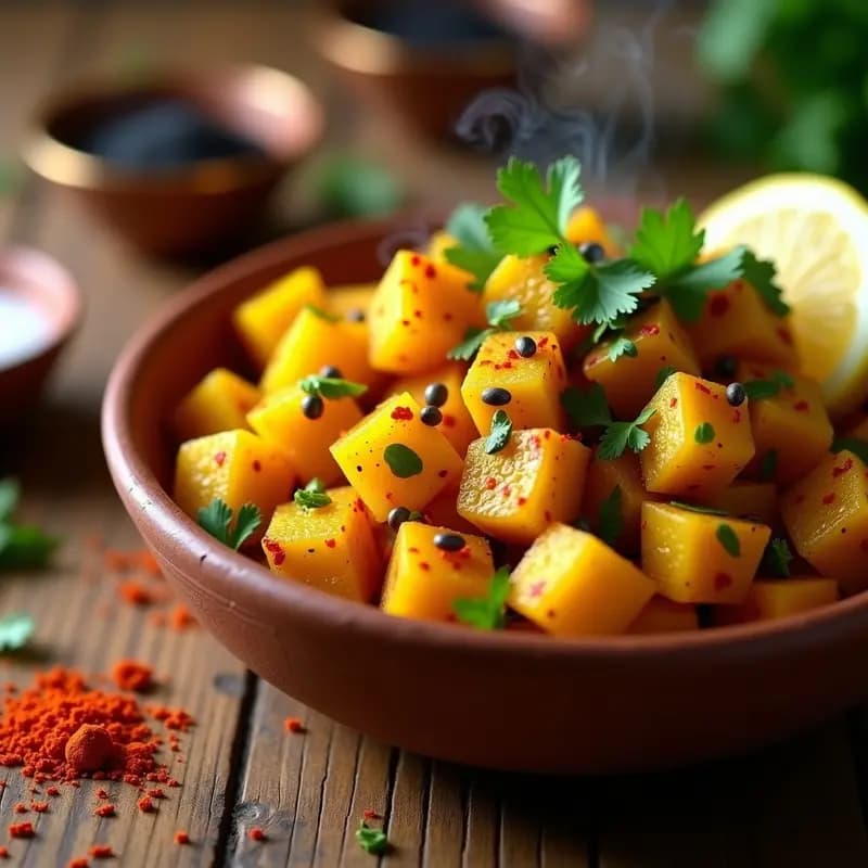 Tikta Aloo: Patatas Picantes Indias con Semillas de Mostaza y Cilantro
