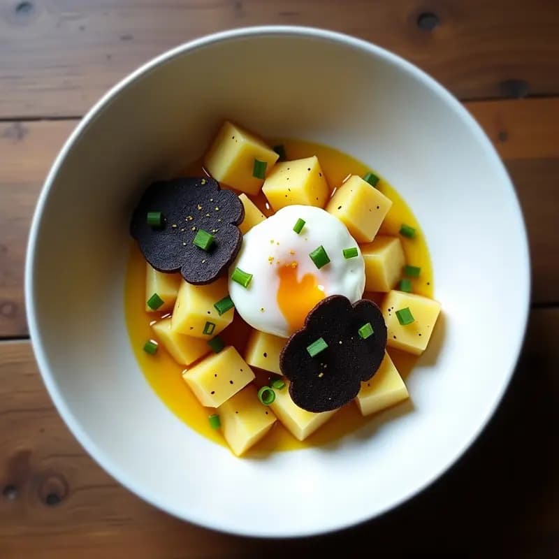 Tiktok Bowls de Yukón Gold con Huevo Poché y Trufa Negra: Desayuno Francés Gourmet