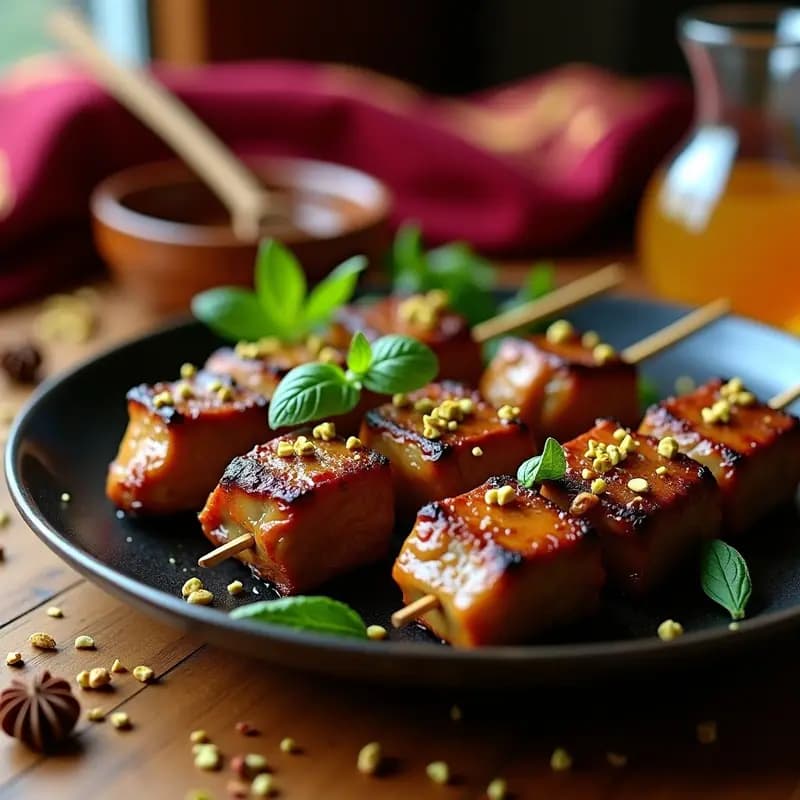 Tikz Taaj Marroquí: Brochetas de Cordero con Especias y Miel para una Cena de Lujo