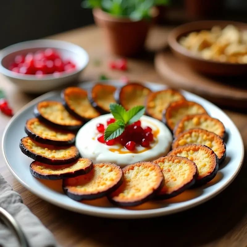 Tikz tok de Berenjena con Salsa de Yogur y Granadas: Entrante Turco Vegano y Crujiente
