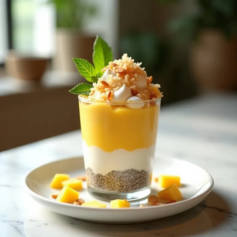 Tikz Toki de Yogur y Frutas: Postre Coreano con Helado de Mango y Cereales Crujientes