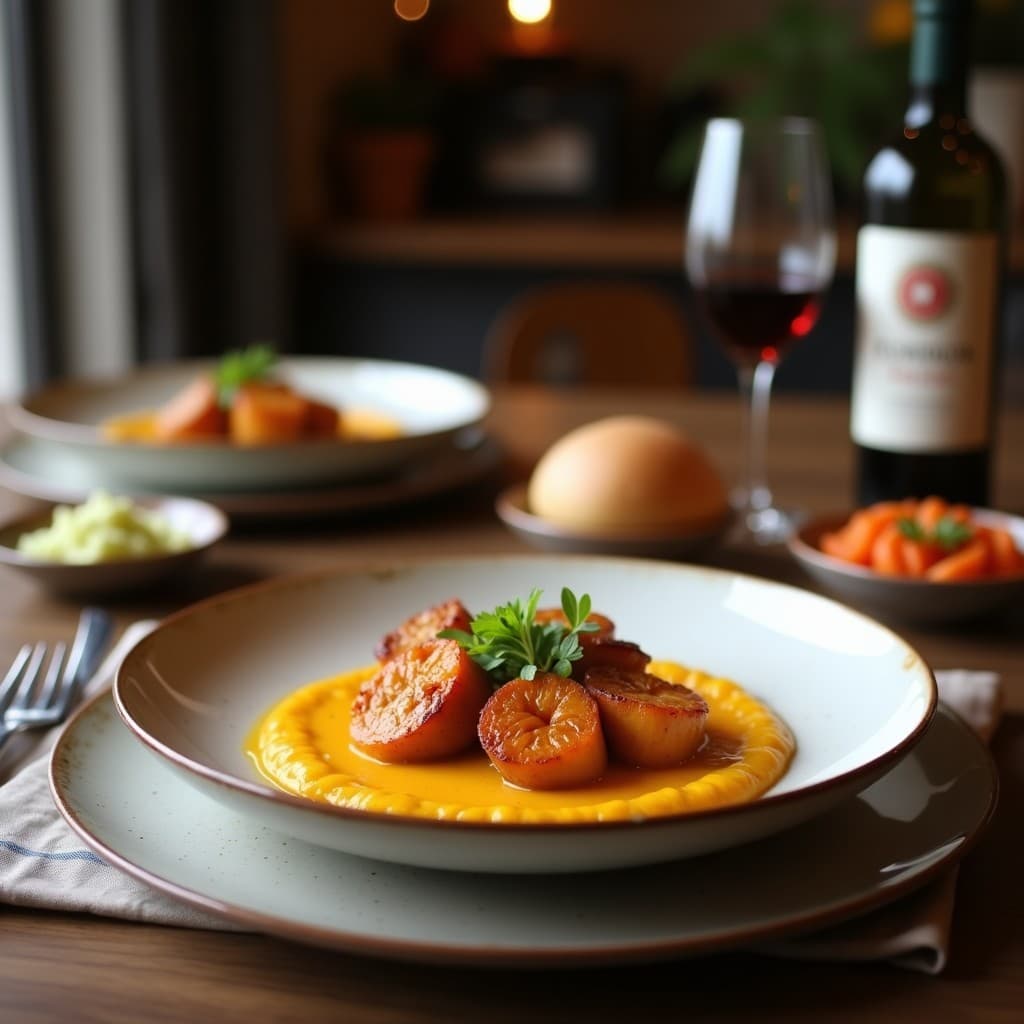 Timbal de Lentejas Pardinas y Puré de Calabaza con Reducción de Oporto: Receta Portuguesa en Thermomix