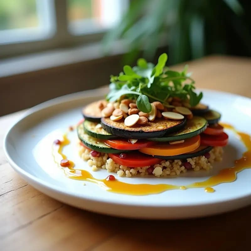 Timbal de Quinoa y Verduras con Vinagreta de Mostaza y Miel: Entrante Francés Sin Gluten