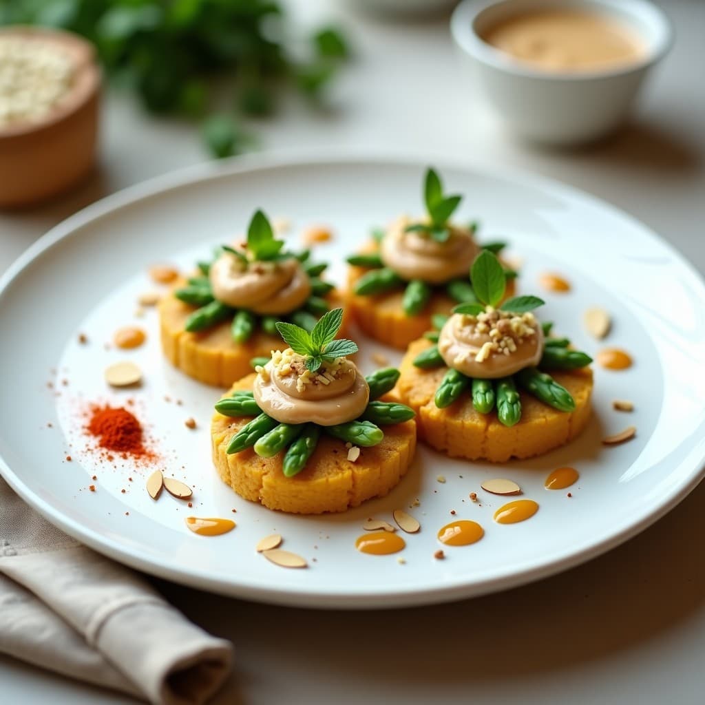 Timbales de Garbanzos y Espárragos con Salsa de Tahini: Entrante Vegano Sin Cocción