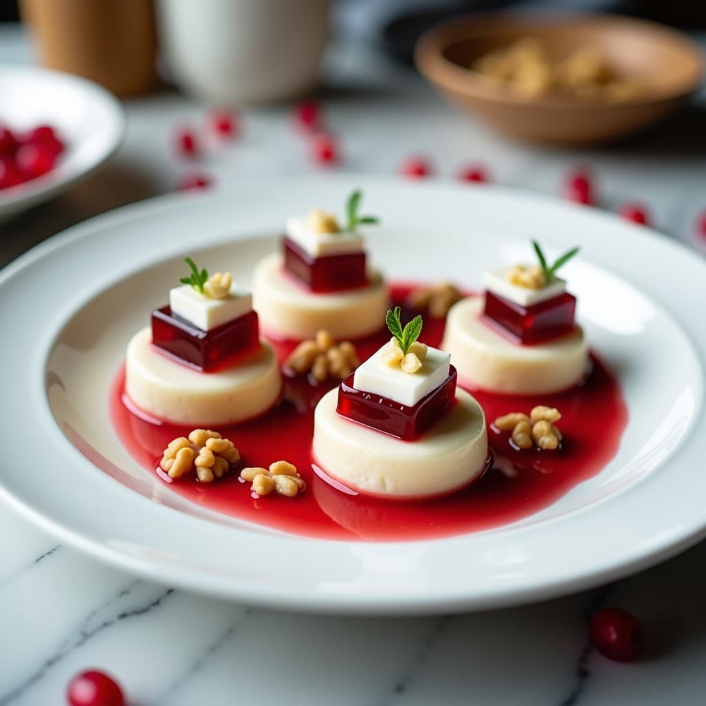 Timbales de Puré de Coliflor y Queso de Cabra con Gelée de Granada: Entrante Francés Keto