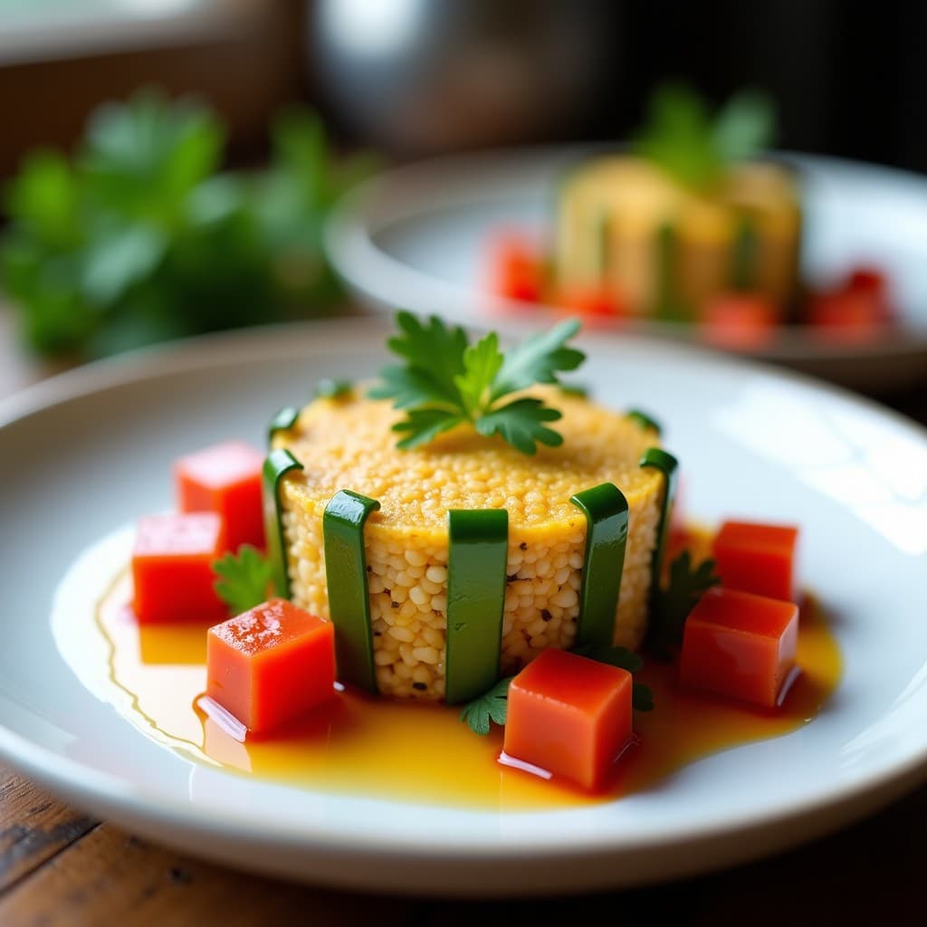 Timbales de Quinoa y Calabacín con Gelée de Tomate: Receta Francesa Vegana en Horno