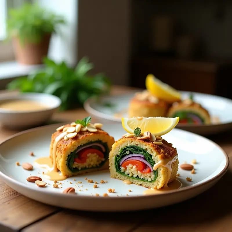 Timbales de Quinoa y Verduras con Salsa de Tahini: Receta Libanesa Vegana y Sin Horno