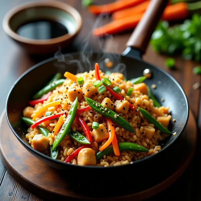 Tirabeque de Arroz con Pollo y Verduras: Receta China de Wok Fácil y Rápida