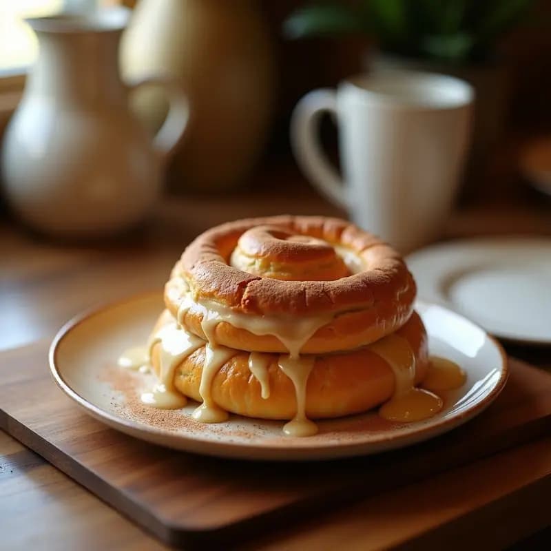Tirabuzón de Canela Relleno de Crema de Avellanas y Bañado en Glaseado de Vainilla: Postre de Panadería