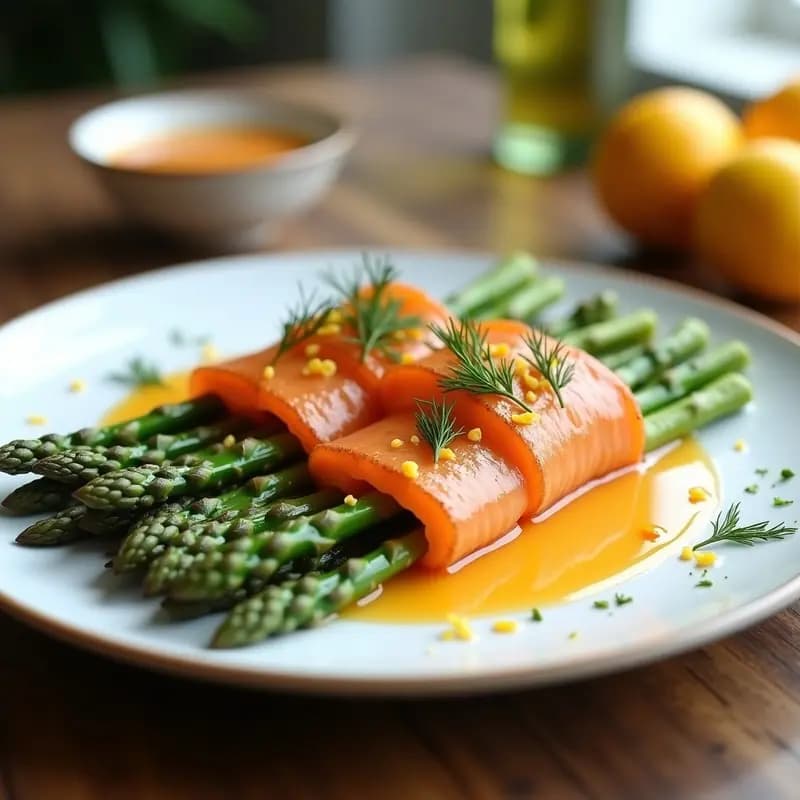 Tirabuzón de Salmón y Espárragos con Salsa de Cítricos: Receta Francesa Gourmet en Airfryer