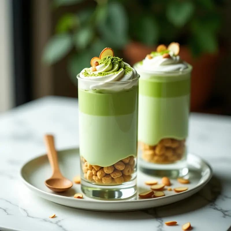Tiramisú de Matcha y Aquafaba con Biscuit de Almendra