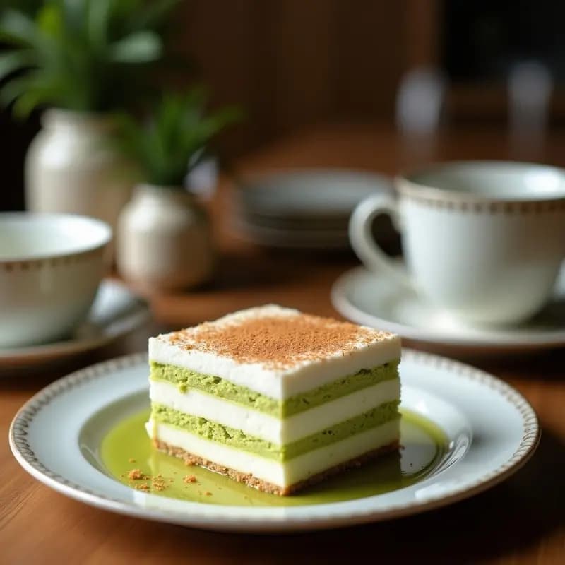 Tiramisú de Matcha y Coco con Capas de Bizcocho de Almendra: Postre Verde que Triunfa en Reels