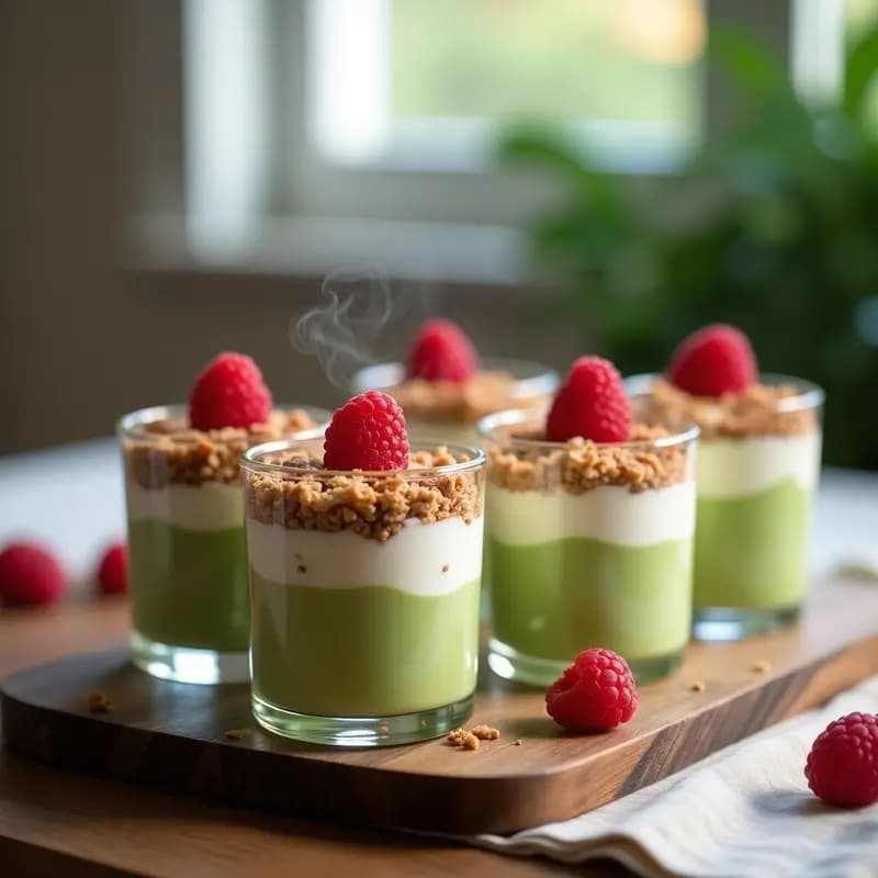 Tiramisú de Matcha y Frambuesas: Postre Italiano-Japonés Sin Azúcar en Vasito