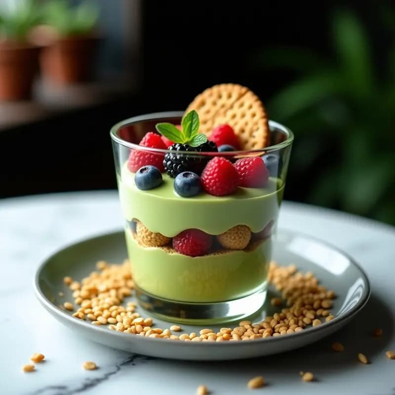 Tiramisú de Matcha y Frutos Rojos con Galletas de Sésamo: Postre Italiano-Japonés Fusion