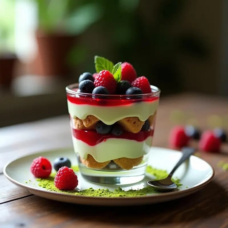 Tiramisú de Matcha y Frutos Rojos: Receta Italiana Vegana Sin Huevo