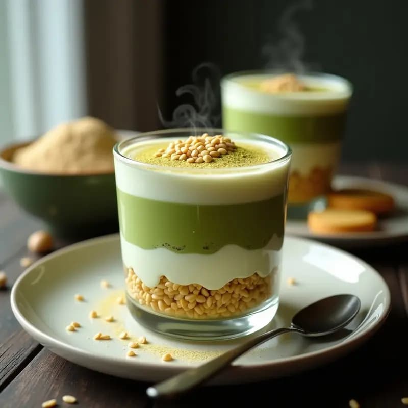 Tiramisú de Matcha y Mascarpone: Postre Italiano-Japonés con Capas de Biscuit de Sésamo