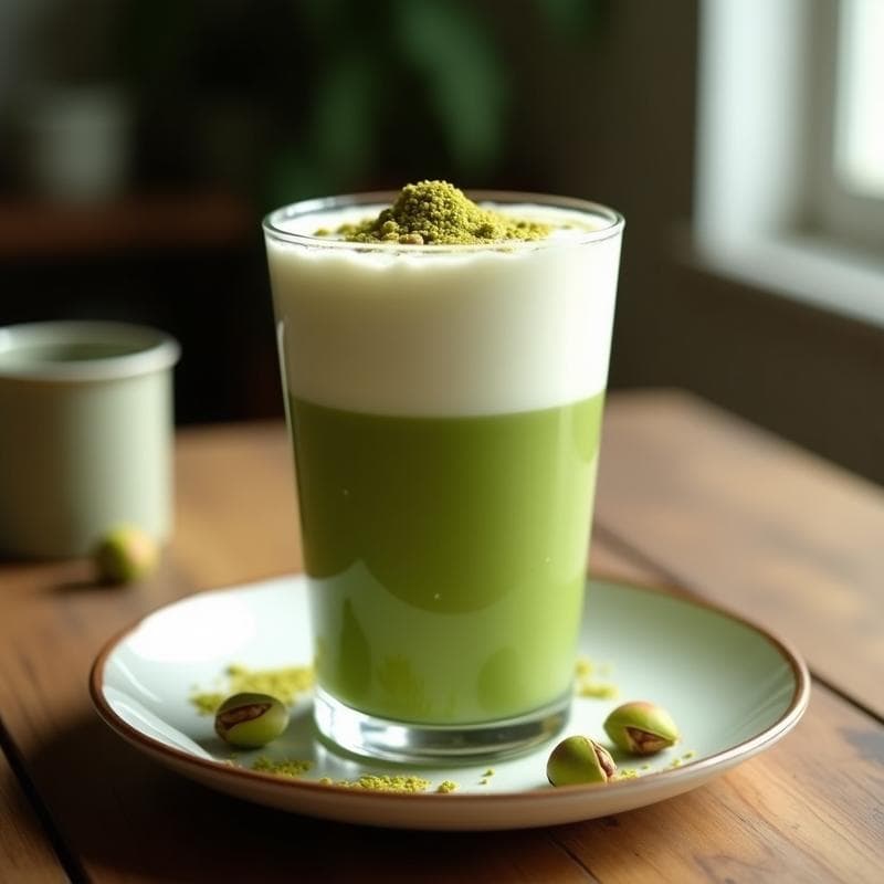 Tiré de Matcha y Leche de Pistacho Espumada: Bebida Energética Sin Cafeína