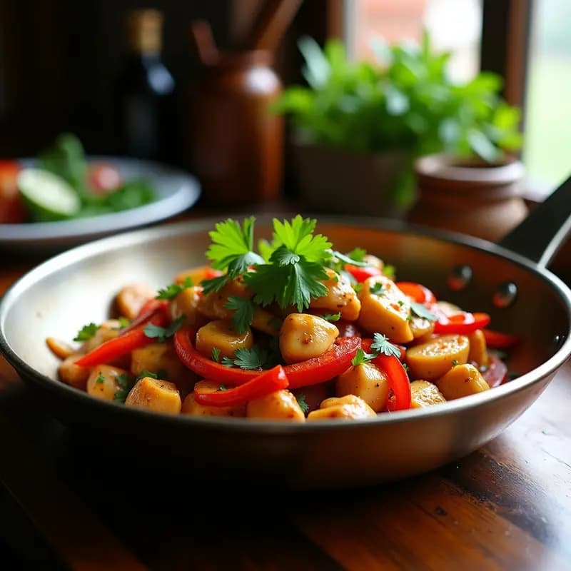 Tirinad de Pollo al Cilantro y Ajo: Receta Peruana en Sartén