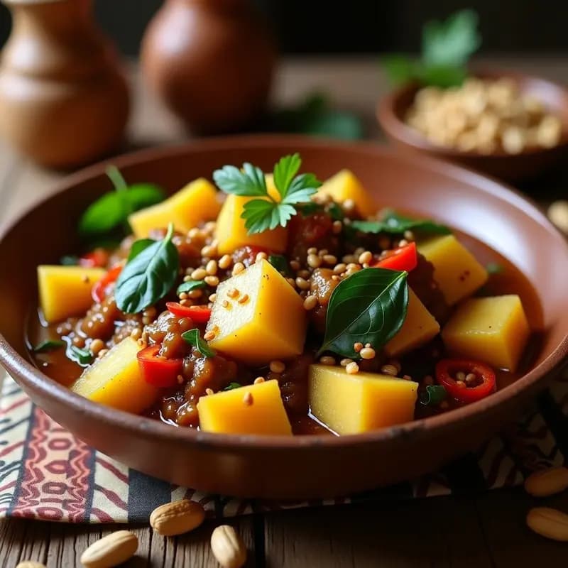 Tirma de Gozo con Salsa de Cacahuete: Receta Africana de Mandioca y Verduras en 30 Minutos
