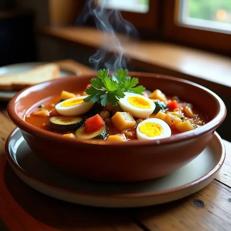 Tiznao Jienense: Pisto de Verduras con Bacalao y Huevos Duros