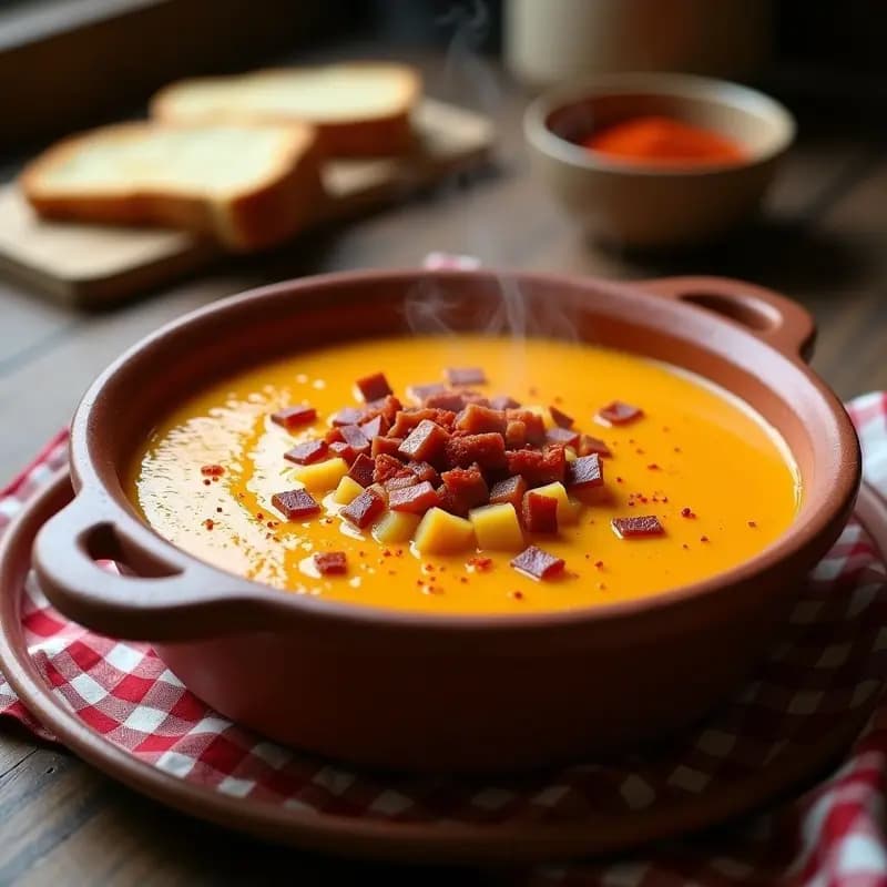 Tiznao Manchego: Puré de Calabaza y Patata con Tocino y Pimentón