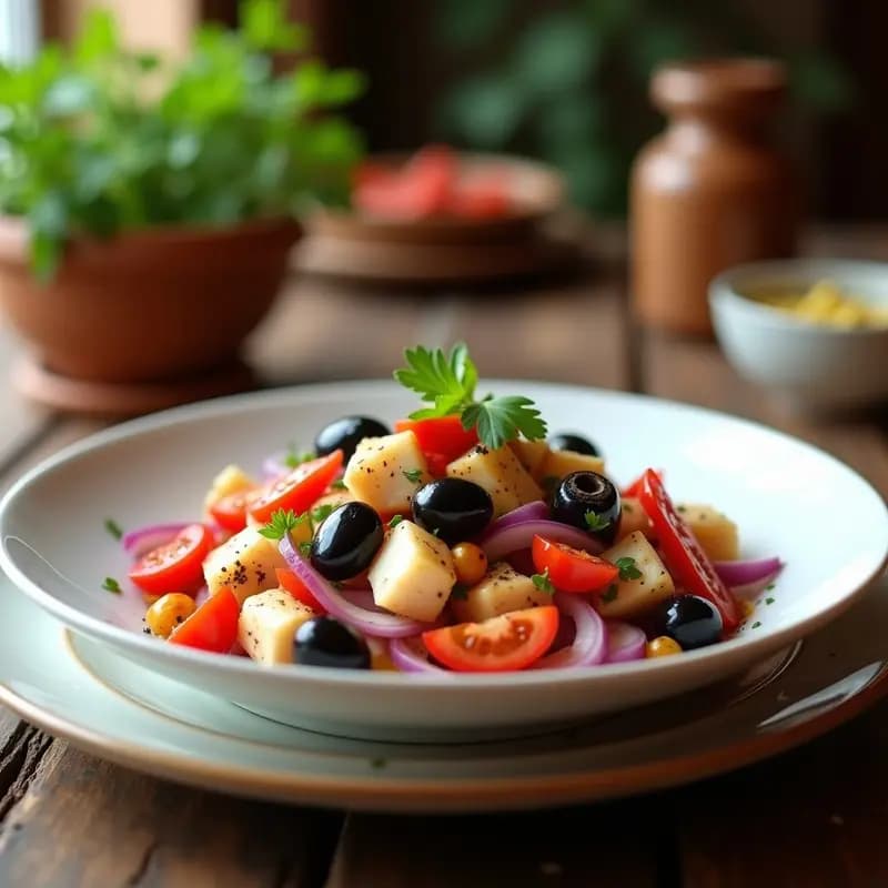 Tiznao Murciano: Ensalada de Bacalao, Cebolla y Pimiento Asado con Aceite de Oliva