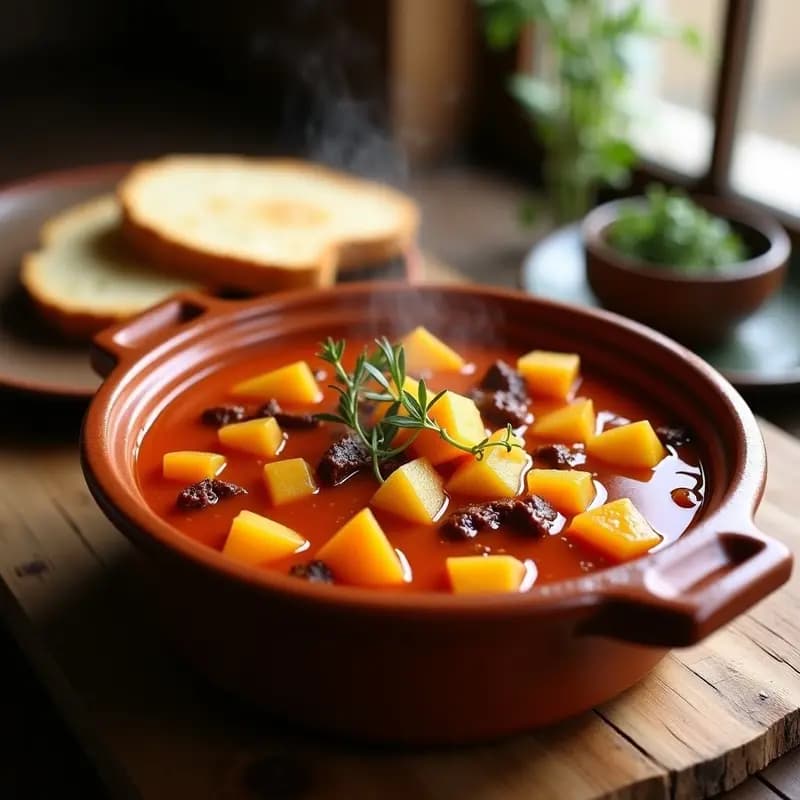 Tiznao Murciano: Guiso de Calabaza, Ñora y Patata con Toque Ahumado